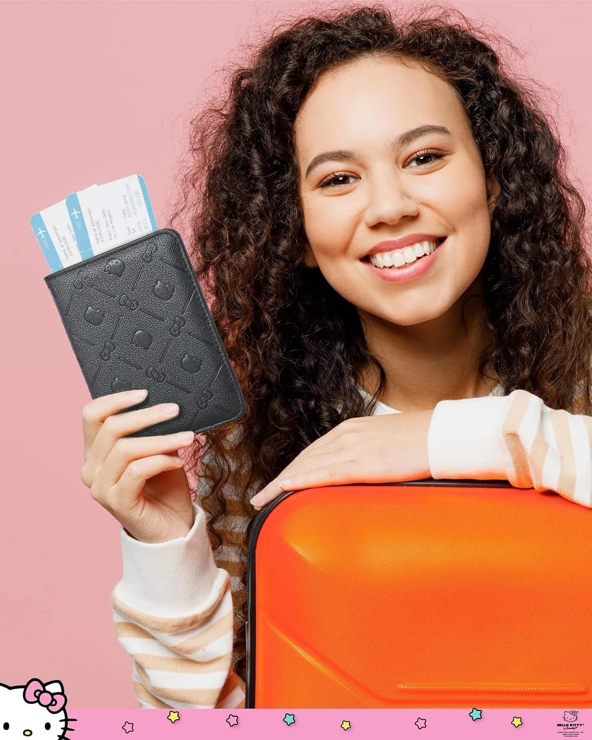 Hello Kitty Passport Holder for Travel Official License, Black Passport Cover for Women, Sanrio Gifts