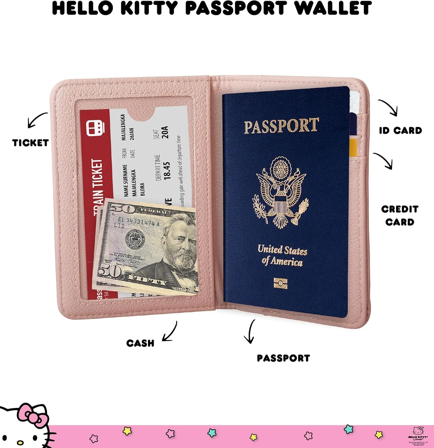 Hello Kitty Passport Holder for Travel Women Official License, Blush Pink Passport Cover, Sanrio Gifts