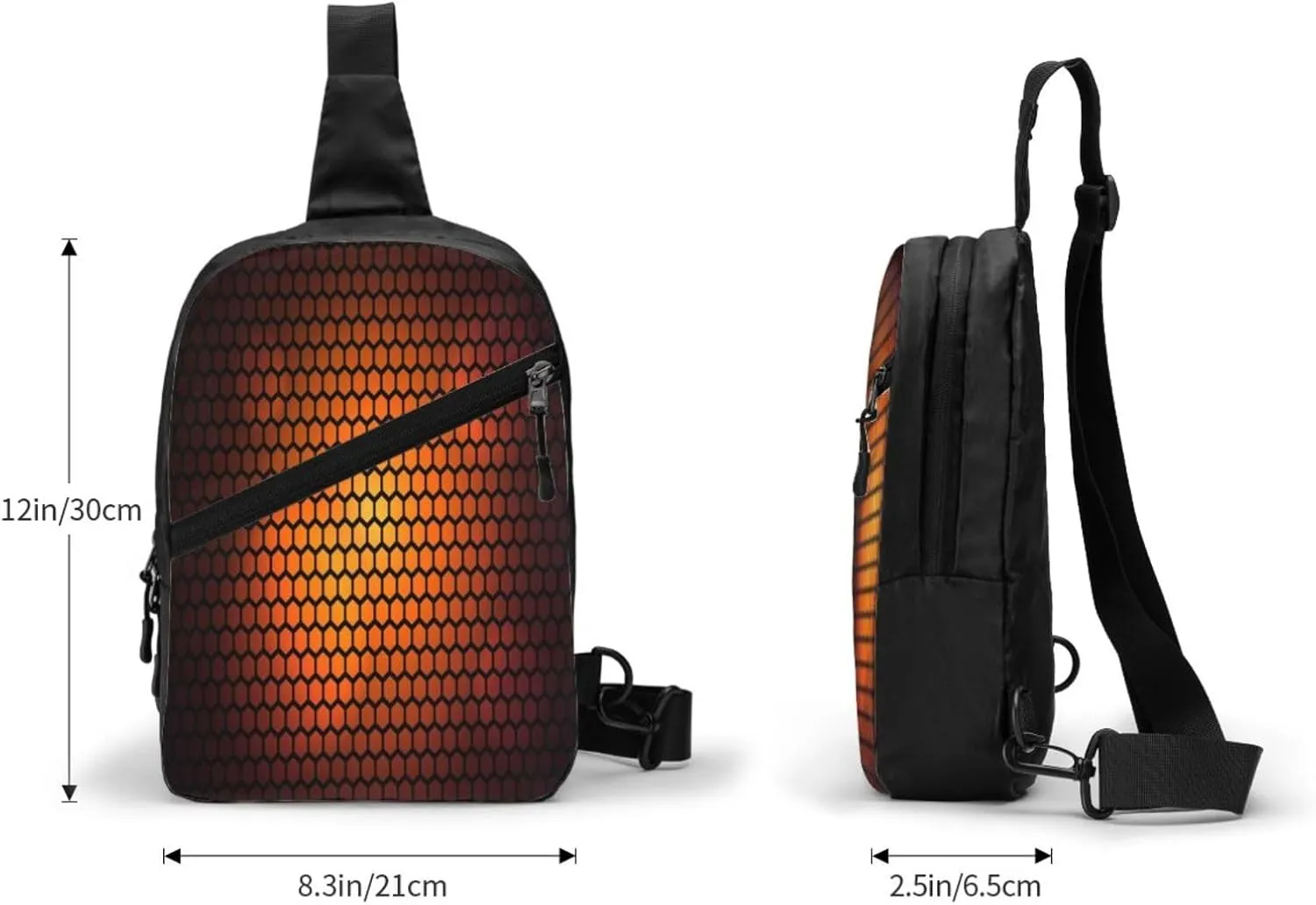 Hexagonal Orange Sling Bag for Men Women, Small Crossbody Sling Backpack Shoulder Chest Bag, Anti Theft Travel Hiking Sports