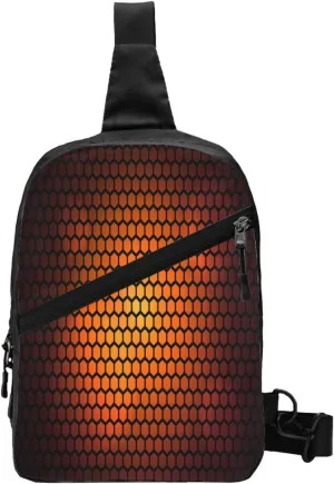 Hexagonal Orange Sling Bag for Men Women, Small Crossbody Sling Backpack Shoulder Chest Bag, Anti Theft Travel Hiking Sports
