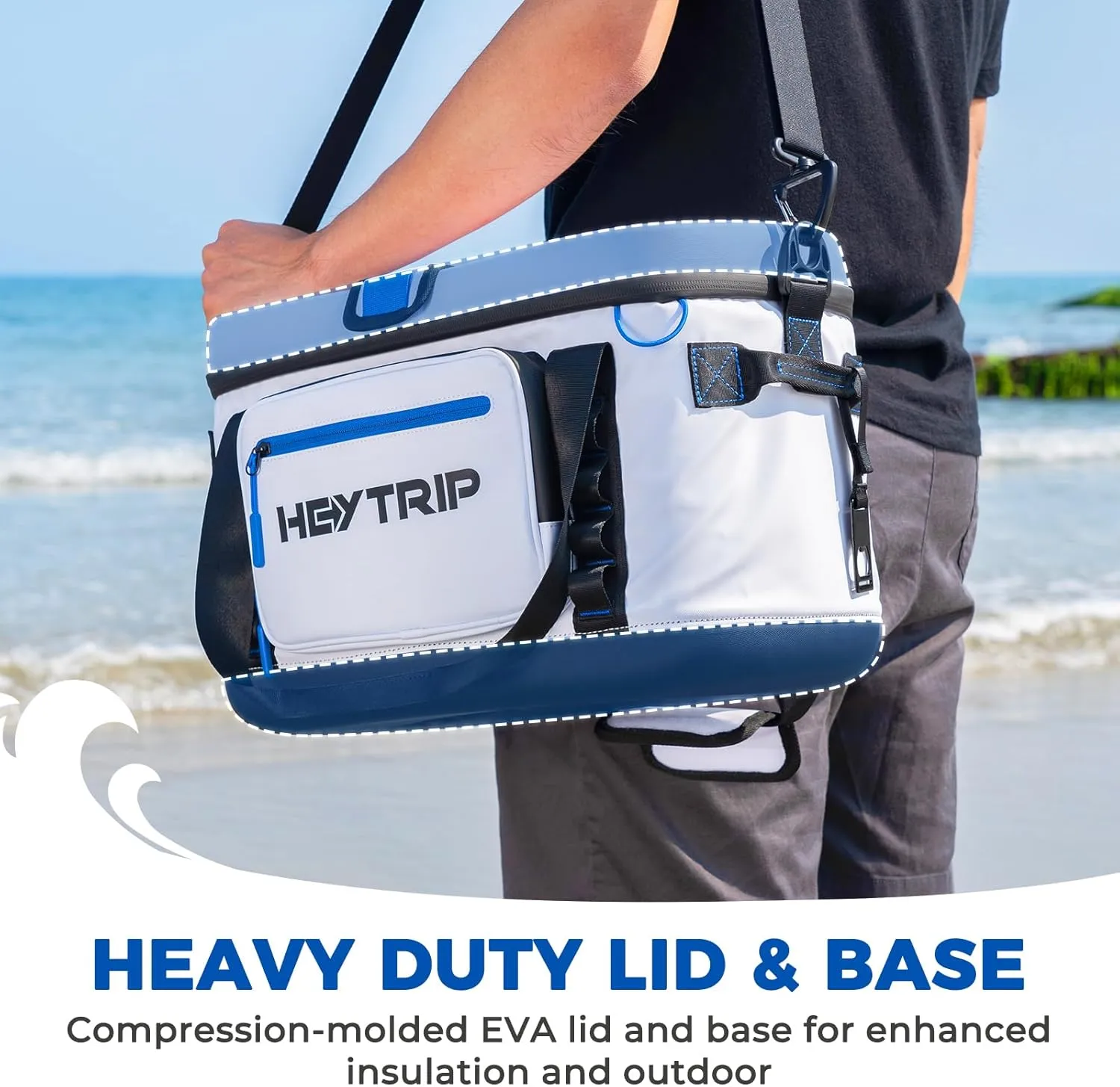 HEYTRIP Large Soft Cooler Bag, Soft Sided Insulated Cooler Hard Lid & Base Portable Beach Ice Chest with Shoulder Strap Leakproof Camping Cooler
