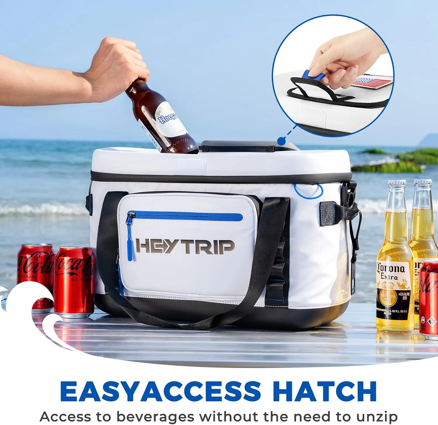 HEYTRIP Large Soft Cooler Bag, Soft Sided Insulated Cooler Hard Lid & Base Portable Beach Ice Chest with Shoulder Strap Leakproof Camping Cooler