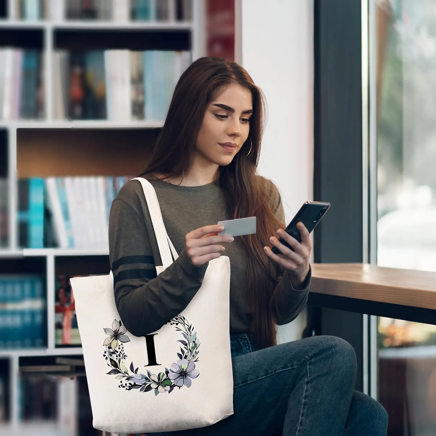 HIFA Initial Tote Bag for Women, Personalized Canvas Tote Bag -Durable Cotton, Zipper, Inner Pocket-Multipurpose Shoulder Bag
