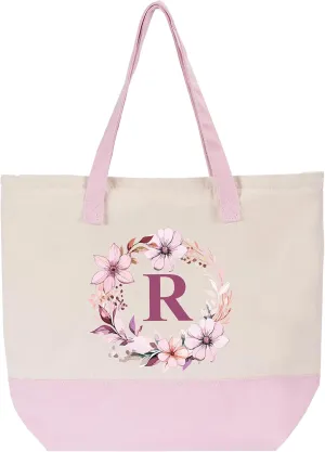 HIFA Initial Tote Bag for Women, Personalized Canvas Tote Bag -Durable Cotton, Zipper, Inner Pocket-Multipurpose Shoulder Bag