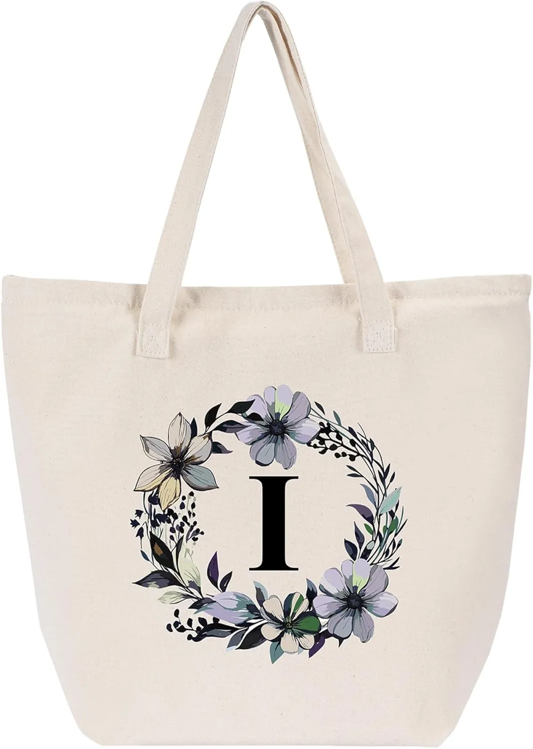 HIFA Initial Tote Bag for Women, Personalized Canvas Tote Bag -Durable Cotton, Zipper, Inner Pocket-Multipurpose Shoulder Bag