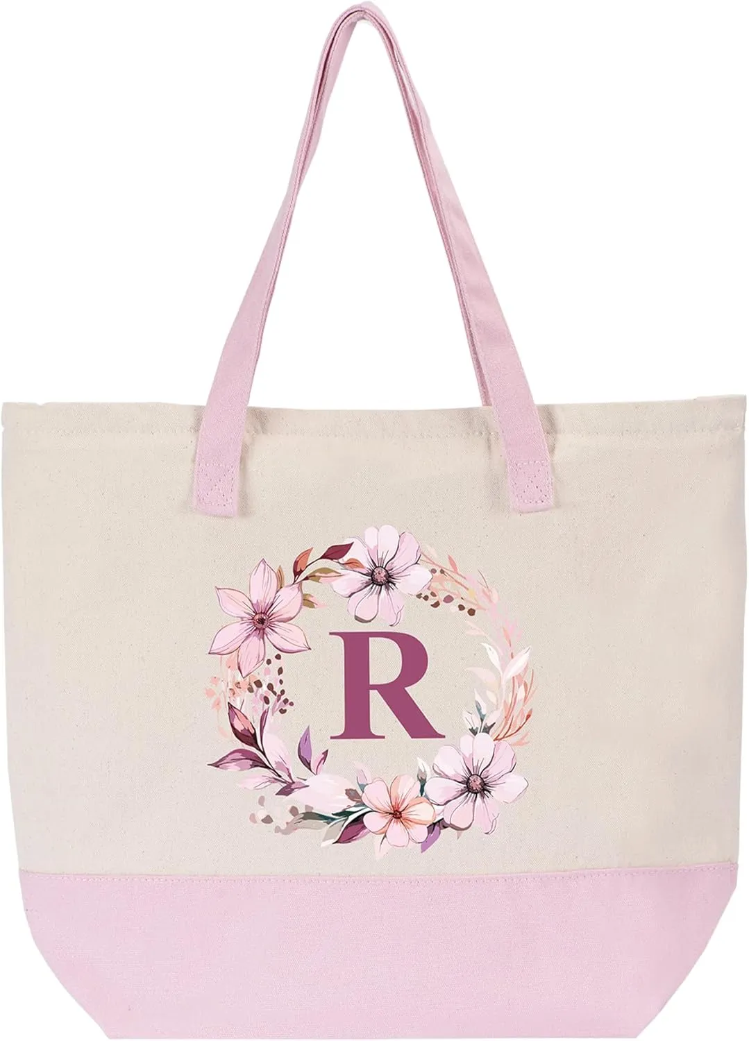 HIFA Initial Tote Bag for Women, Personalized Canvas Tote Bag -Durable Cotton, Zipper, Inner Pocket-Multipurpose Shoulder Bag