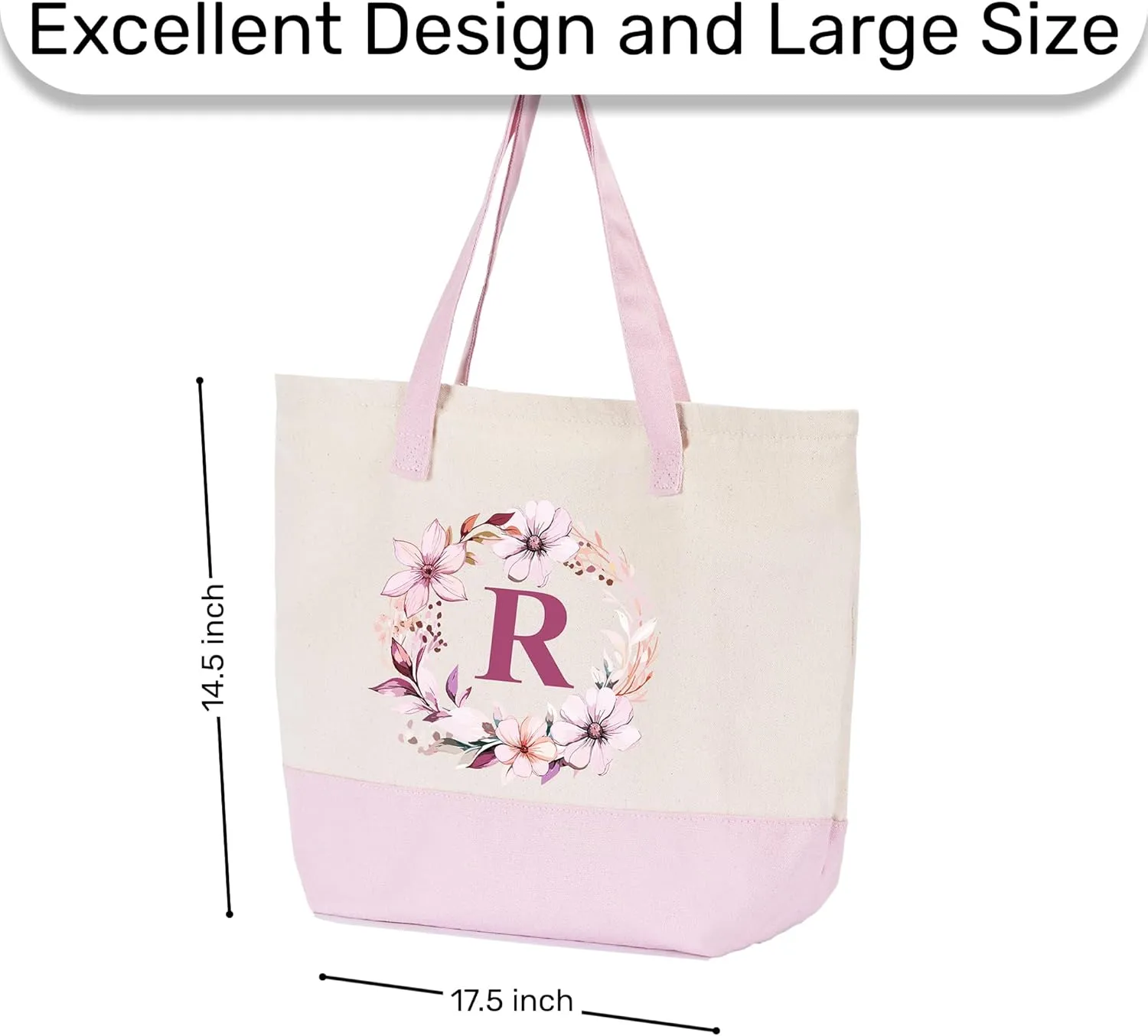 HIFA Initial Tote Bag for Women, Personalized Canvas Tote Bag -Durable Cotton, Zipper, Inner Pocket-Multipurpose Shoulder Bag