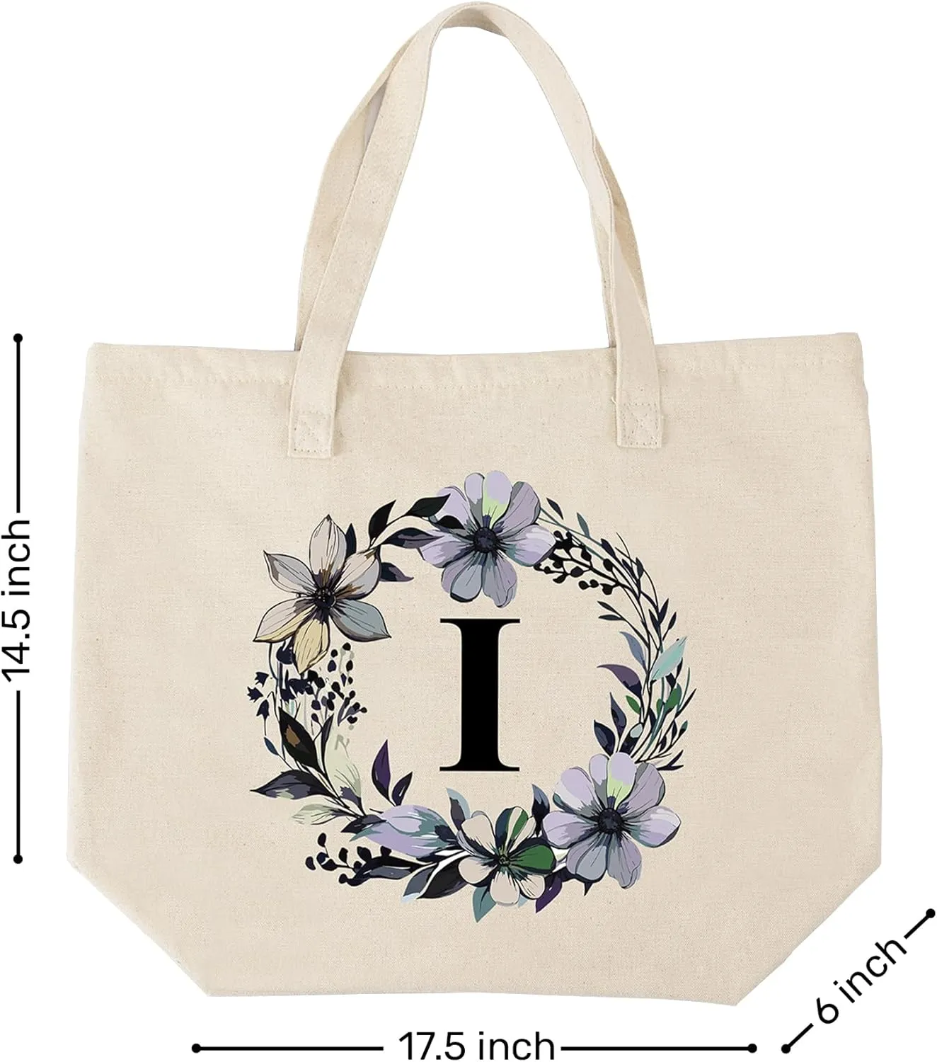 HIFA Initial Tote Bag for Women, Personalized Canvas Tote Bag -Durable Cotton, Zipper, Inner Pocket-Multipurpose Shoulder Bag