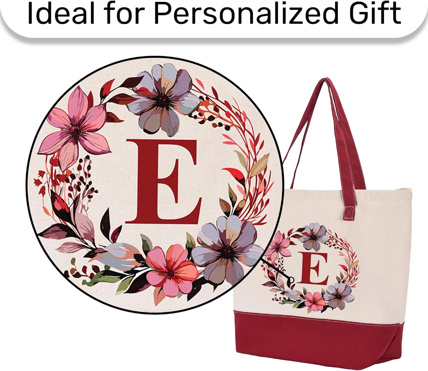 HIFA Initial Tote Bag for Women, Personalized Canvas Tote Bag -Two Tone, Zipper, Inner Pocket - Multipurpose Shoulder Bag
