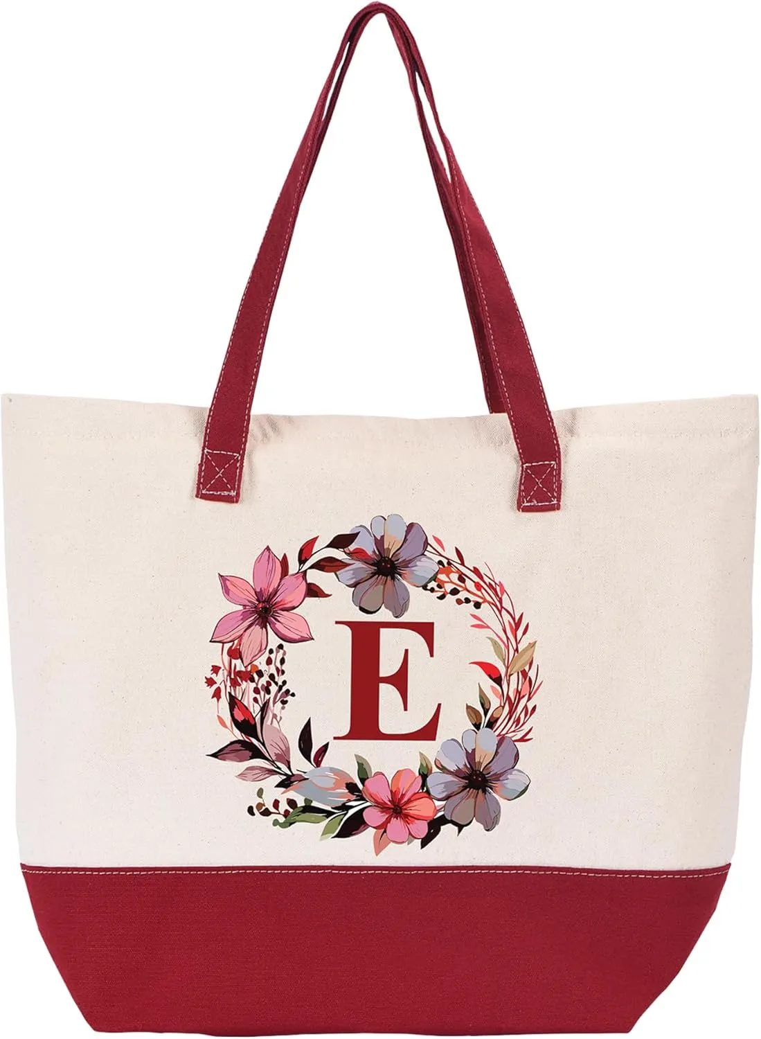 HIFA Initial Tote Bag for Women, Personalized Canvas Tote Bag -Two Tone, Zipper, Inner Pocket - Multipurpose Shoulder Bag