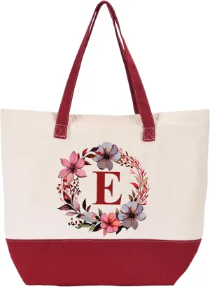 HIFA Initial Tote Bag for Women, Personalized Canvas Tote Bag -Two Tone, Zipper, Inner Pocket - Multipurpose Shoulder Bag