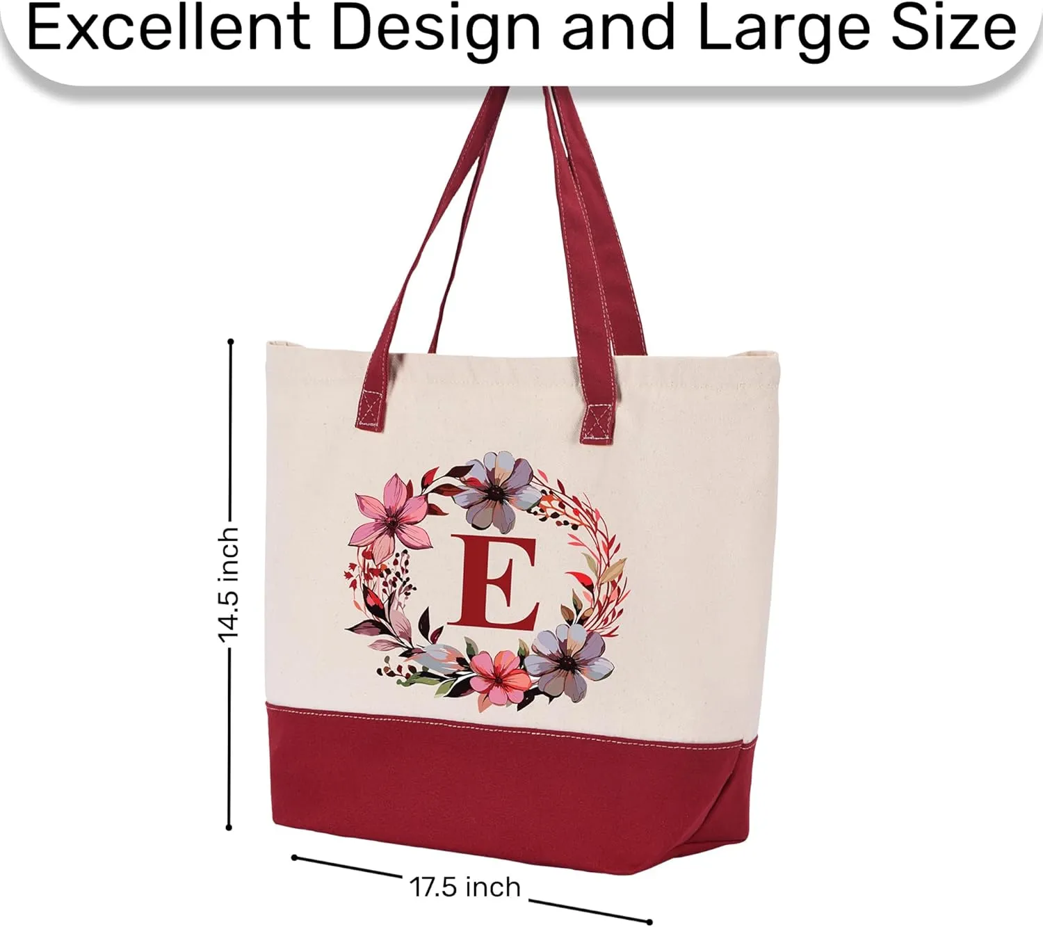 HIFA Initial Tote Bag for Women, Personalized Canvas Tote Bag -Two Tone, Zipper, Inner Pocket - Multipurpose Shoulder Bag