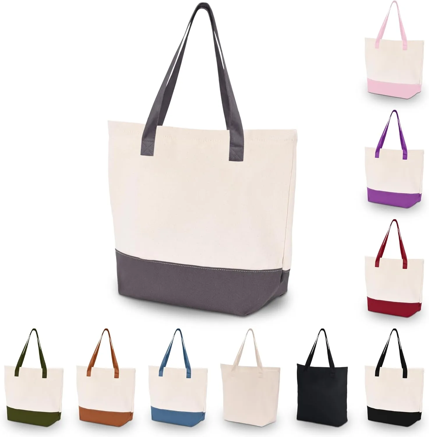 HIFA Personalized Custom Tote Bag for Women, Canvas Tote Bag - Zipper Closure, Extra Inner Pocket - Multipurpose Shoulder Bag