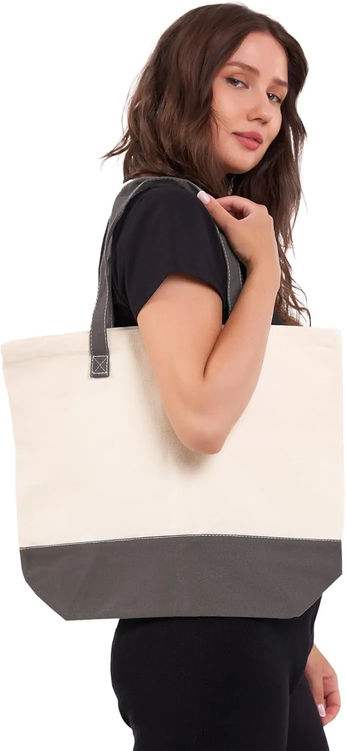 HIFA Personalized Custom Tote Bag for Women, Canvas Tote Bag - Zipper Closure, Extra Inner Pocket - Multipurpose Shoulder Bag