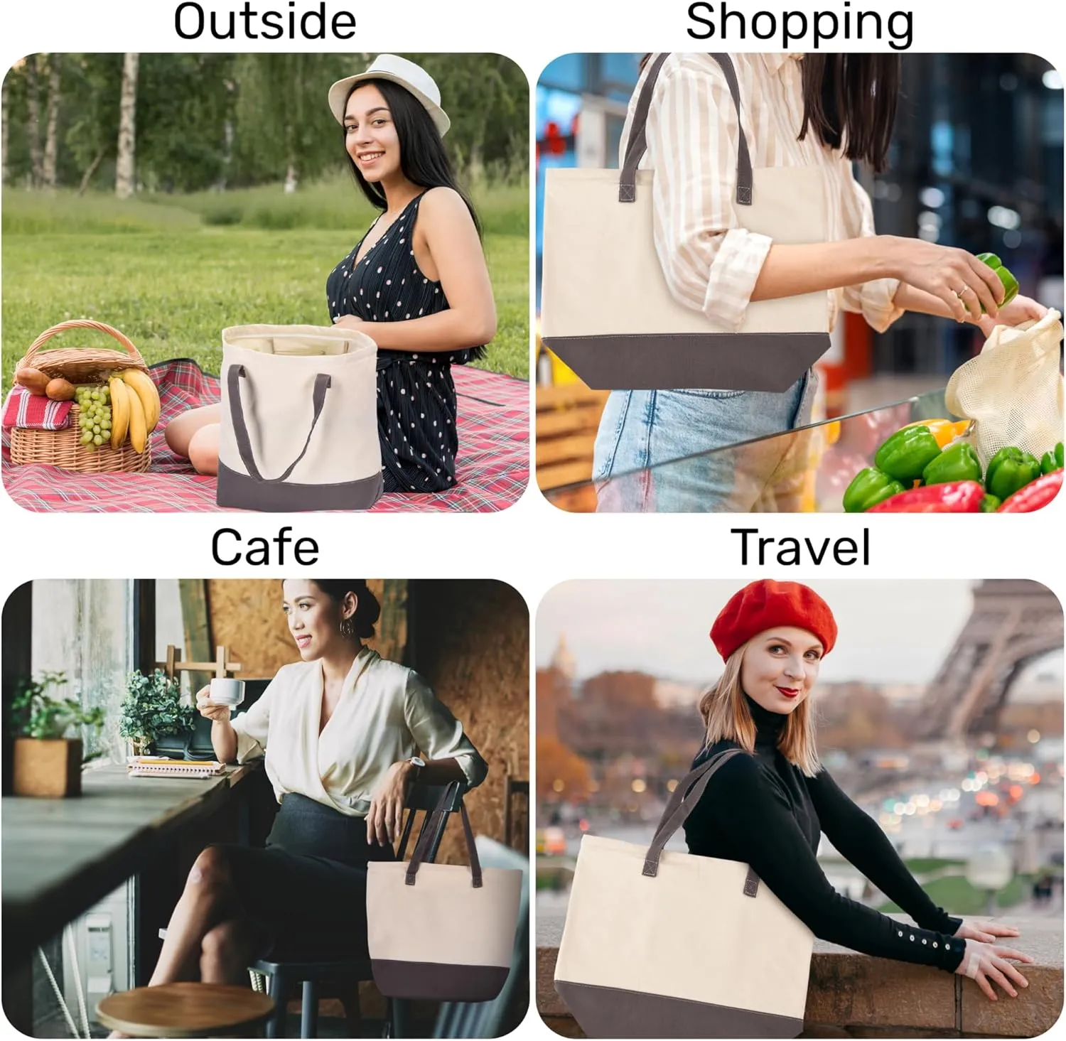 HIFA Personalized Custom Tote Bag for Women, Canvas Tote Bag - Zipper Closure, Extra Inner Pocket - Multipurpose Shoulder Bag