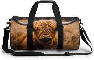 Highland Cow Grass Novelty Large Duffel Bag Lightweight Gym Bag Travel Tote Bags