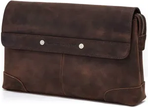 Hiram Mens Wristlets Clutch Bag Crazy Horse Cowhide Leather Wallets Handbag Luxury Purses for Men(coffee)