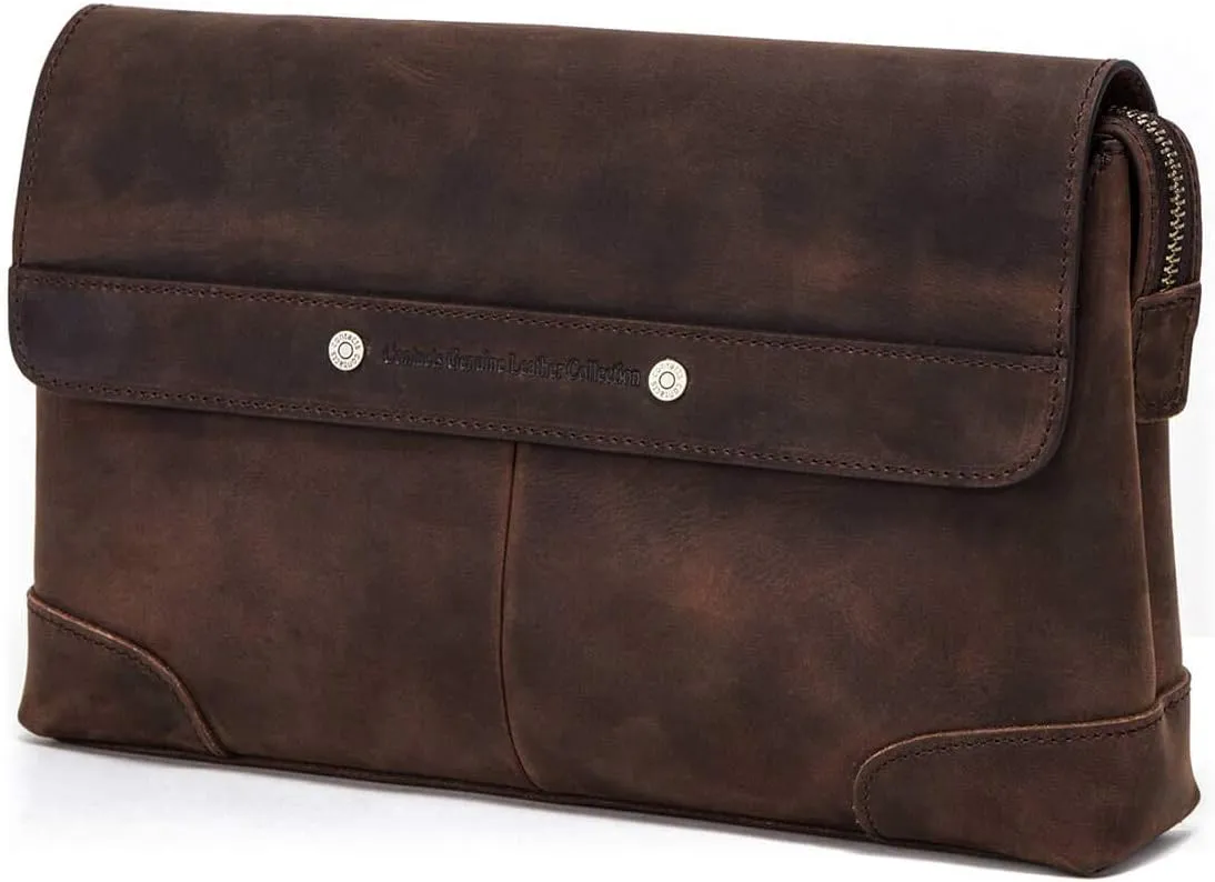Hiram Mens Wristlets Clutch Bag Crazy Horse Cowhide Leather Wallets Handbag Luxury Purses for Men(coffee)