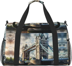 Historic Old Tower Bridge London print Carry on Luggage for Women Men Shoulder Weekender Crossbody Bag for Yoga Travel Must Haves