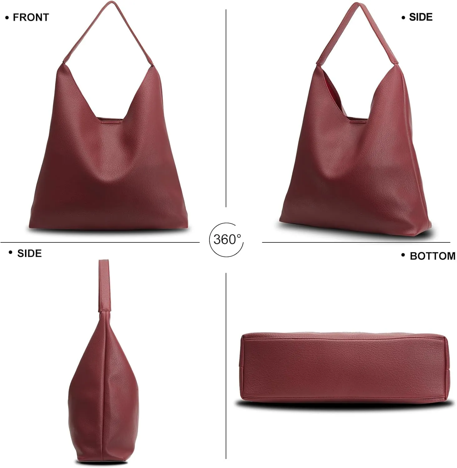 Hobo Bags for Women Soft PU Leather Shoulder Handbag high-capacity Slouchy Tote Purses