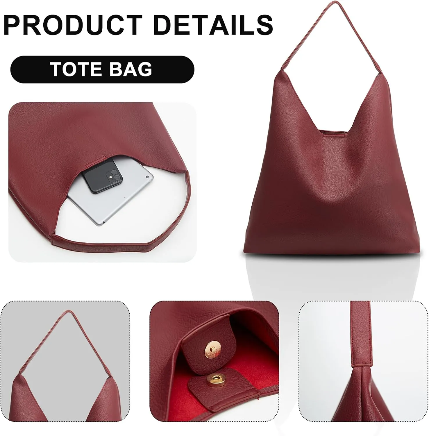 Hobo Bags for Women Soft PU Leather Shoulder Handbag high-capacity Slouchy Tote Purses