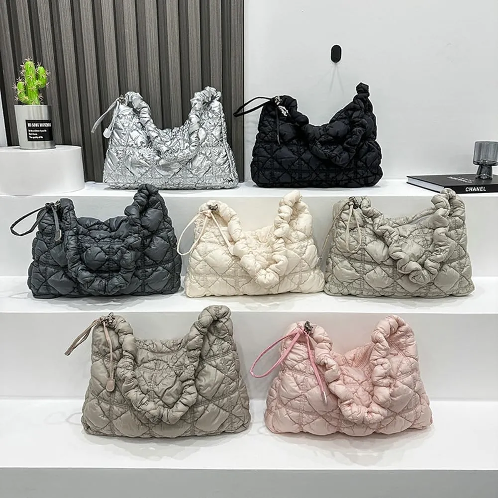 Hobo Crossbody Bags for Women Nylon Underarm Bag Crossbody Purses for Women Trendy Purses for Women 2024 Pleated Shoulder Bag