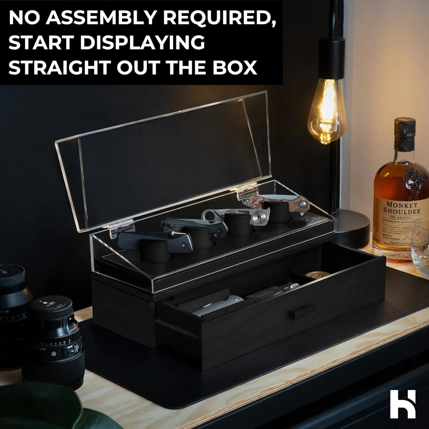Holme & Hadfield Premium Knife Display Case for up to 10 Knives – Handcrafted Wooden Pocket Knife Organizer for Collections for EDC Collectors – Luxury Built to Last