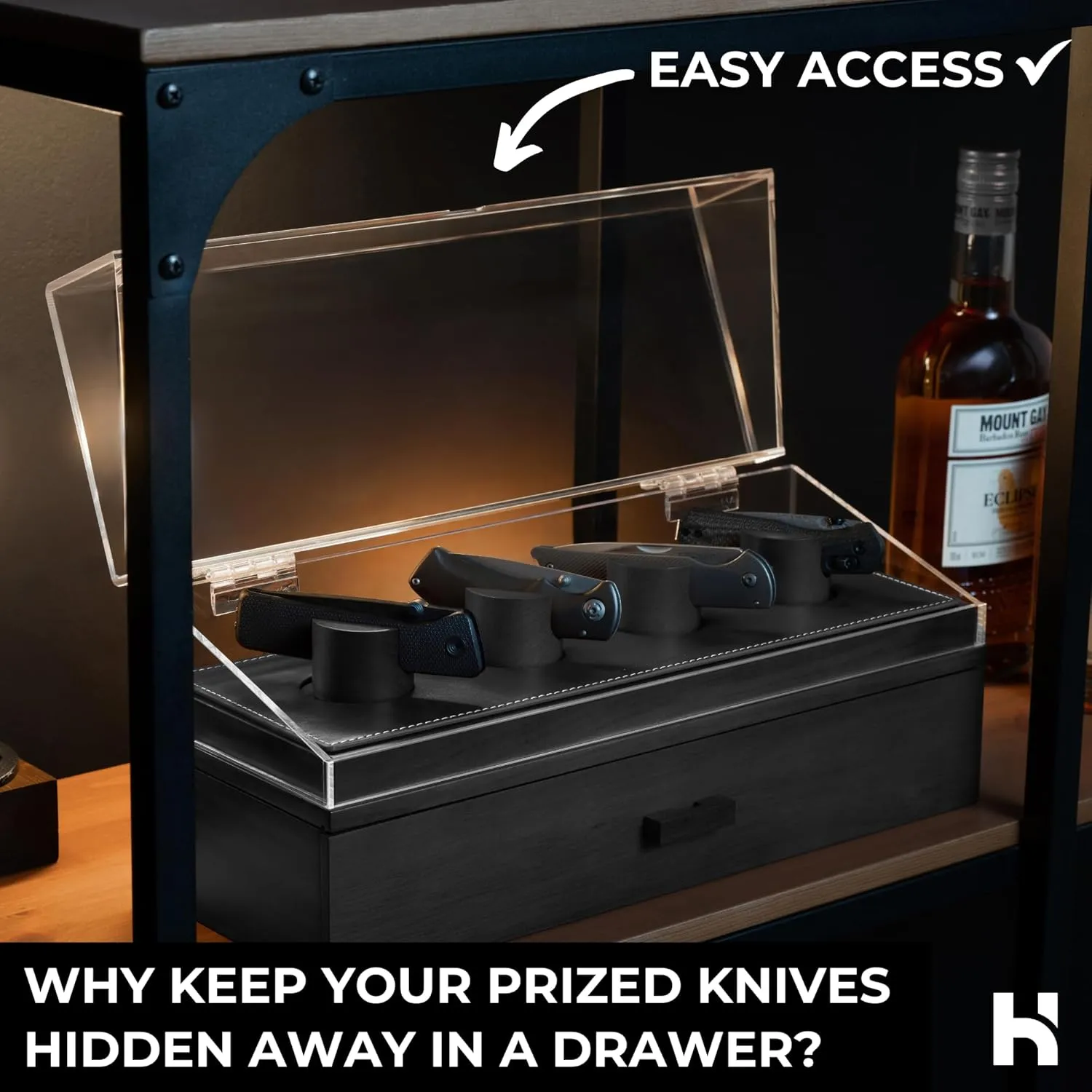 Holme & Hadfield Premium Knife Display Case for up to 10 Knives – Handcrafted Wooden Pocket Knife Organizer for Collections for EDC Collectors – Luxury Built to Last