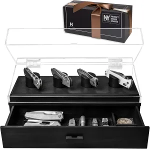 Holme & Hadfield Premium Knife Display Case for up to 10 Knives – Handcrafted Wooden Pocket Knife Organizer for Collections for EDC Collectors – Luxury Built to Last
