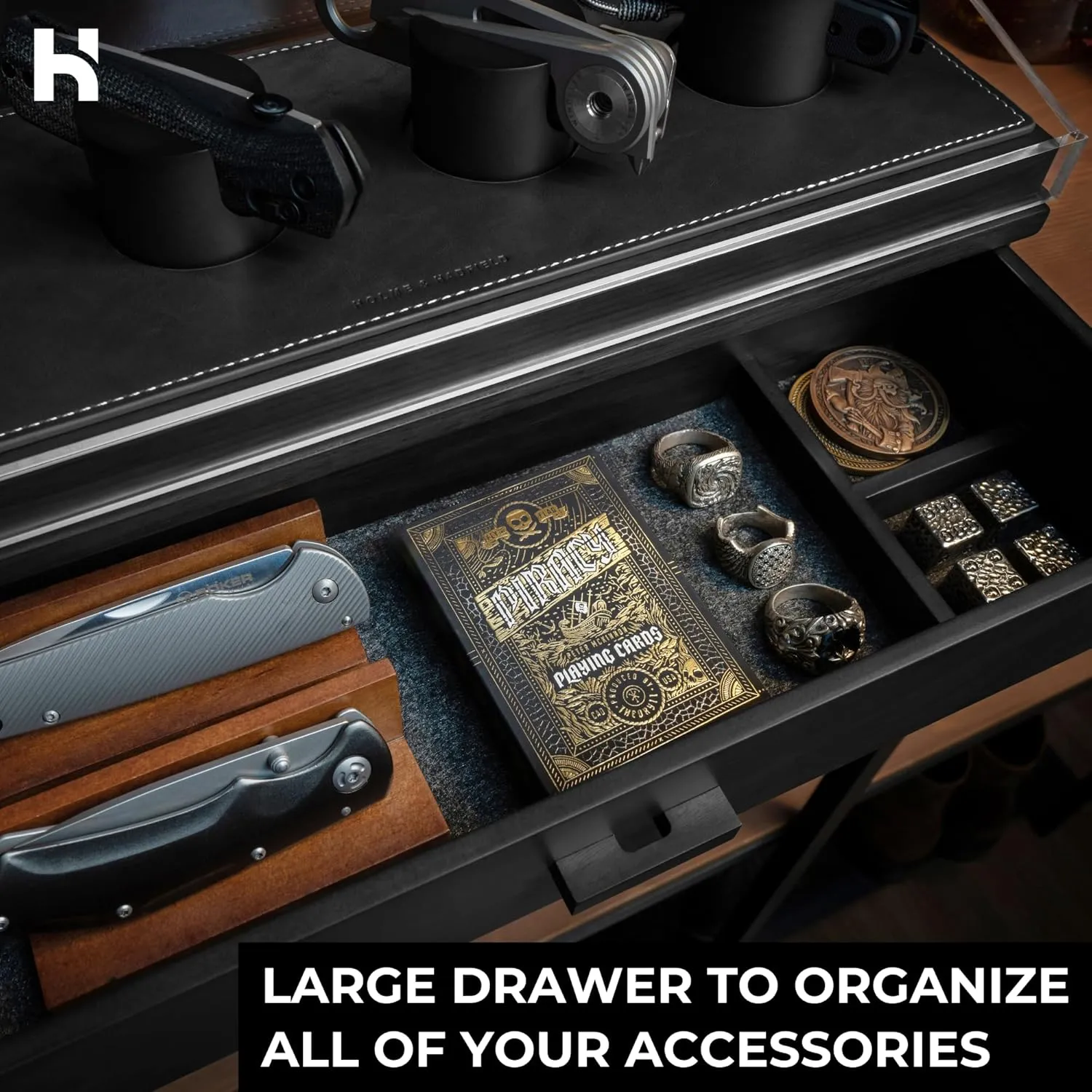 Holme & Hadfield Premium Knife Display Case for up to 10 Knives – Handcrafted Wooden Pocket Knife Organizer for Collections for EDC Collectors – Luxury Built to Last