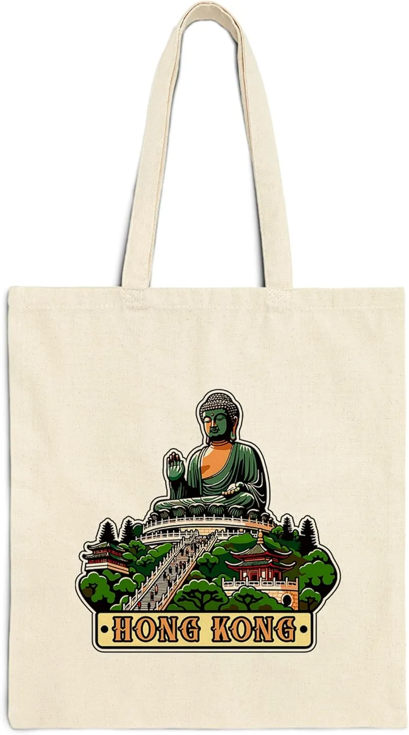 Hong Kong Cotton Tote Bag for Women Men Casual Tote Bag Cloth Canvas Shopping Bags with Handles Cute Bags Everyday Use 15" x 16" Aesthetic Gift ID44997