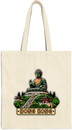 Hong Kong Cotton Tote Bag for Women Men Casual Tote Bag Cloth Canvas Shopping Bags with Handles Cute Bags Everyday Use 15" x 16" Aesthetic Gift ID44997