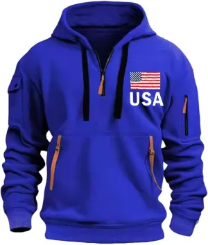 Hoodie for Men,Mens 1/4 Zip Pullover Vintage Graphic Western Hoodies Casual Long Sleeve Country Jackets with Pocket