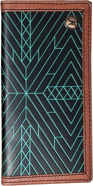 HOOEY Leather Men's Western Rodeo Wallet (Aztec Embossed - Turquoise)