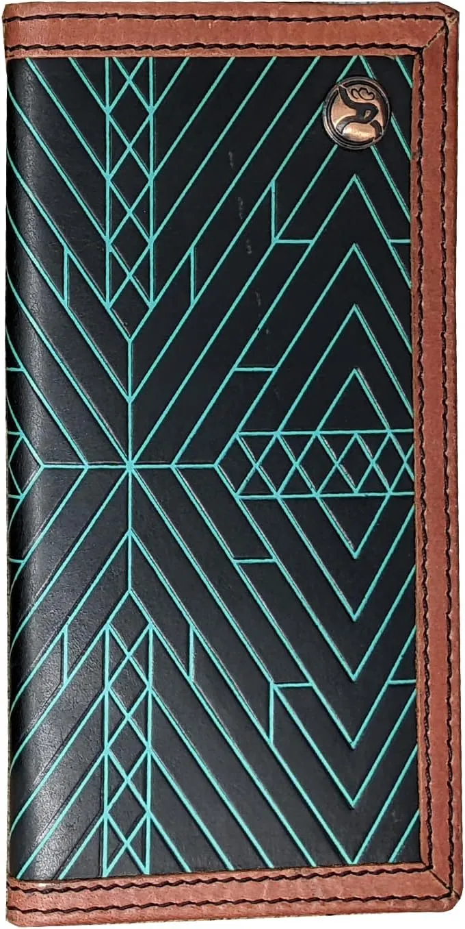 HOOEY Leather Men's Western Rodeo Wallet (Aztec Embossed - Turquoise)