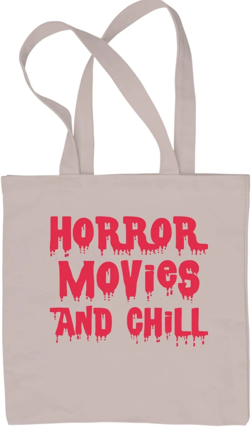 Horror Movies and Chill Reusable Shopping Tote Bag, Durable Cotton Canvas, Eco-Friendly, Stylish and Spacious