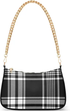 Houndstooth Shoulder Bag for Women Fabric Crescent Handbag with Zipper Chain Clutch Purses