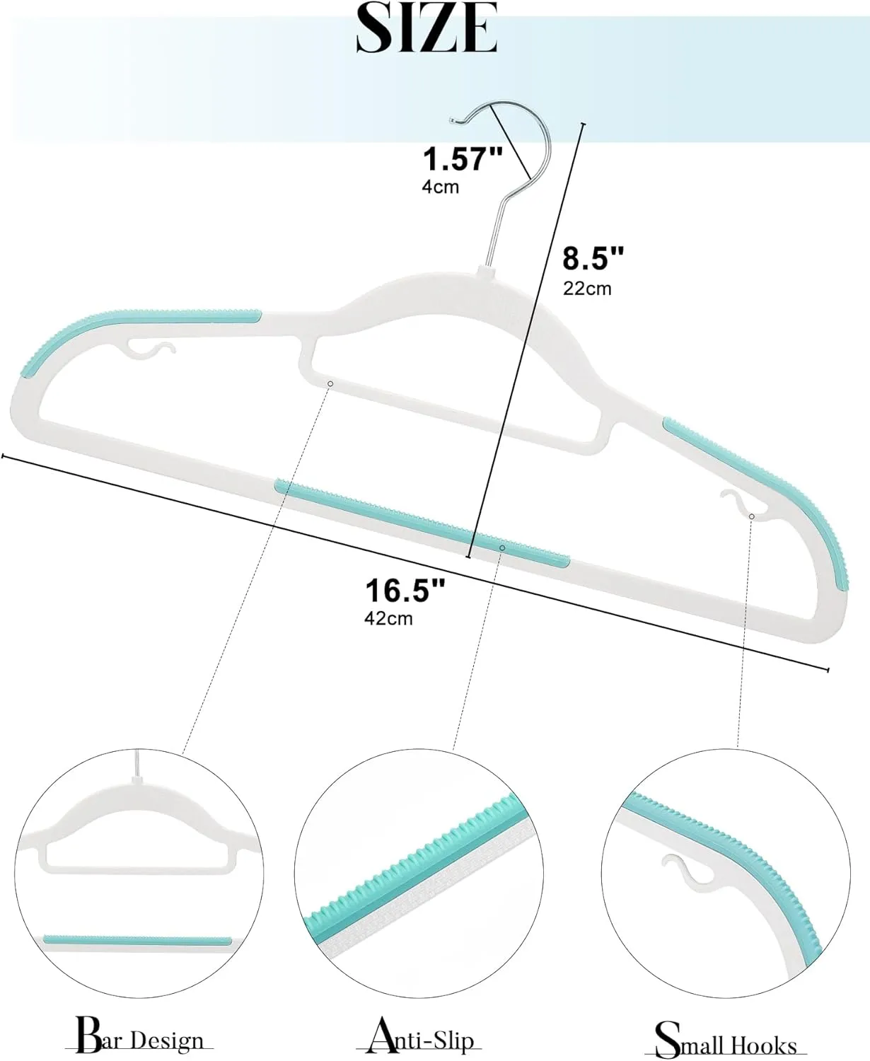 HOUSE DAY Plastic Hangers 50 Pack, Plastic Clothes Hangers Non Slip with Rubber Grip, Heavy Duty Coat Hanger with 360º Swivel Hook, Ultra Thin Hanger Space Saving Closet Organizer - Blue and White