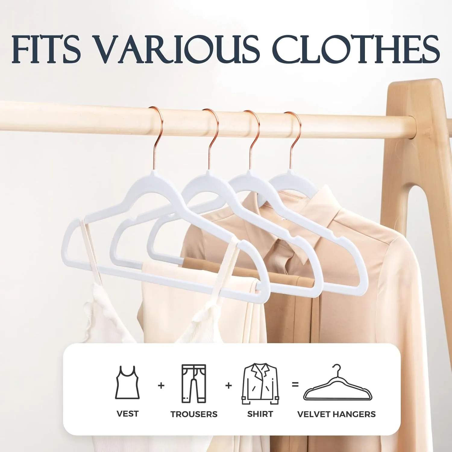 HOUSE DAY Velvet Hangers 30 Pack, Premium Clothes Hangers Non-Slip Felt Hangers, Sturdy White Hangers Heavy Duty Coat Hangers, Durable Suit Hangers, Space Saving 360 Rotating Rose Gold Hook