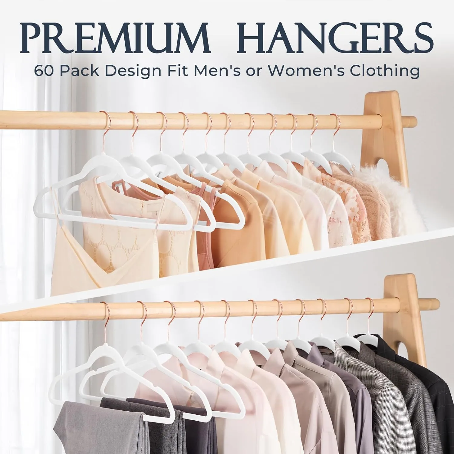 HOUSE DAY Velvet Hangers 30 Pack, Premium Clothes Hangers Non-Slip Felt Hangers, Sturdy White Hangers Heavy Duty Coat Hangers, Durable Suit Hangers, Space Saving 360 Rotating Rose Gold Hook