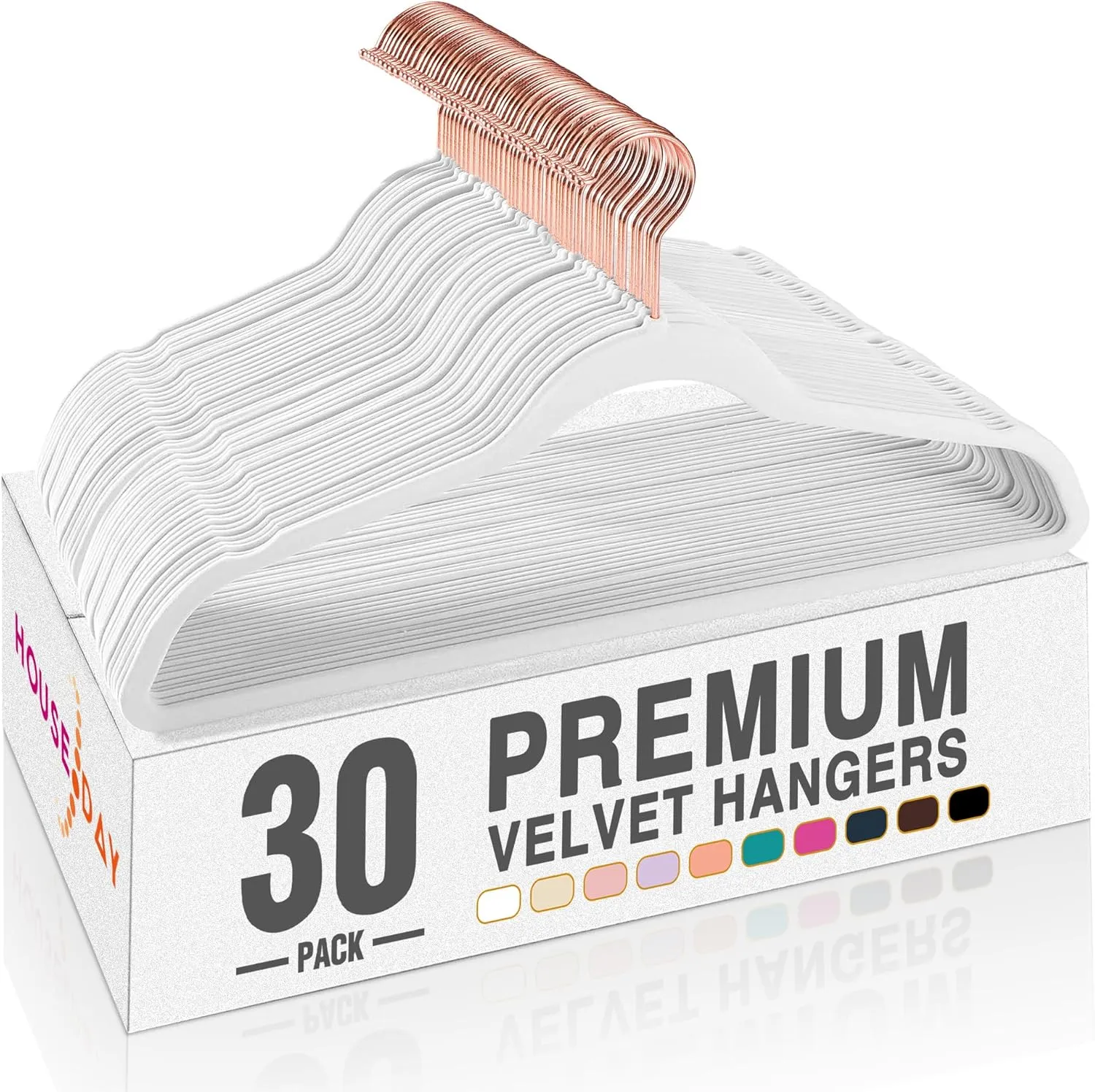 HOUSE DAY Velvet Hangers 30 Pack, Premium Clothes Hangers Non-Slip Felt Hangers, Sturdy White Hangers Heavy Duty Coat Hangers, Durable Suit Hangers, Space Saving 360 Rotating Rose Gold Hook