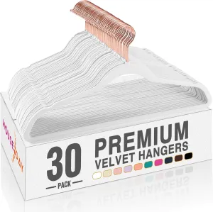 HOUSE DAY Velvet Hangers 30 Pack, Premium Clothes Hangers Non-Slip Felt Hangers, Sturdy White Hangers Heavy Duty Coat Hangers, Durable Suit Hangers, Space Saving 360 Rotating Rose Gold Hook