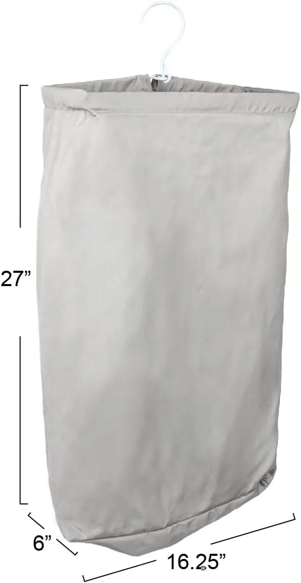 Household Essentials Door Hanging Laundry Bag, Washable Canvas Bag with Loop Handle, Holds Two Loads of Laundry, Great for Dorms and Small Spaces, Grey