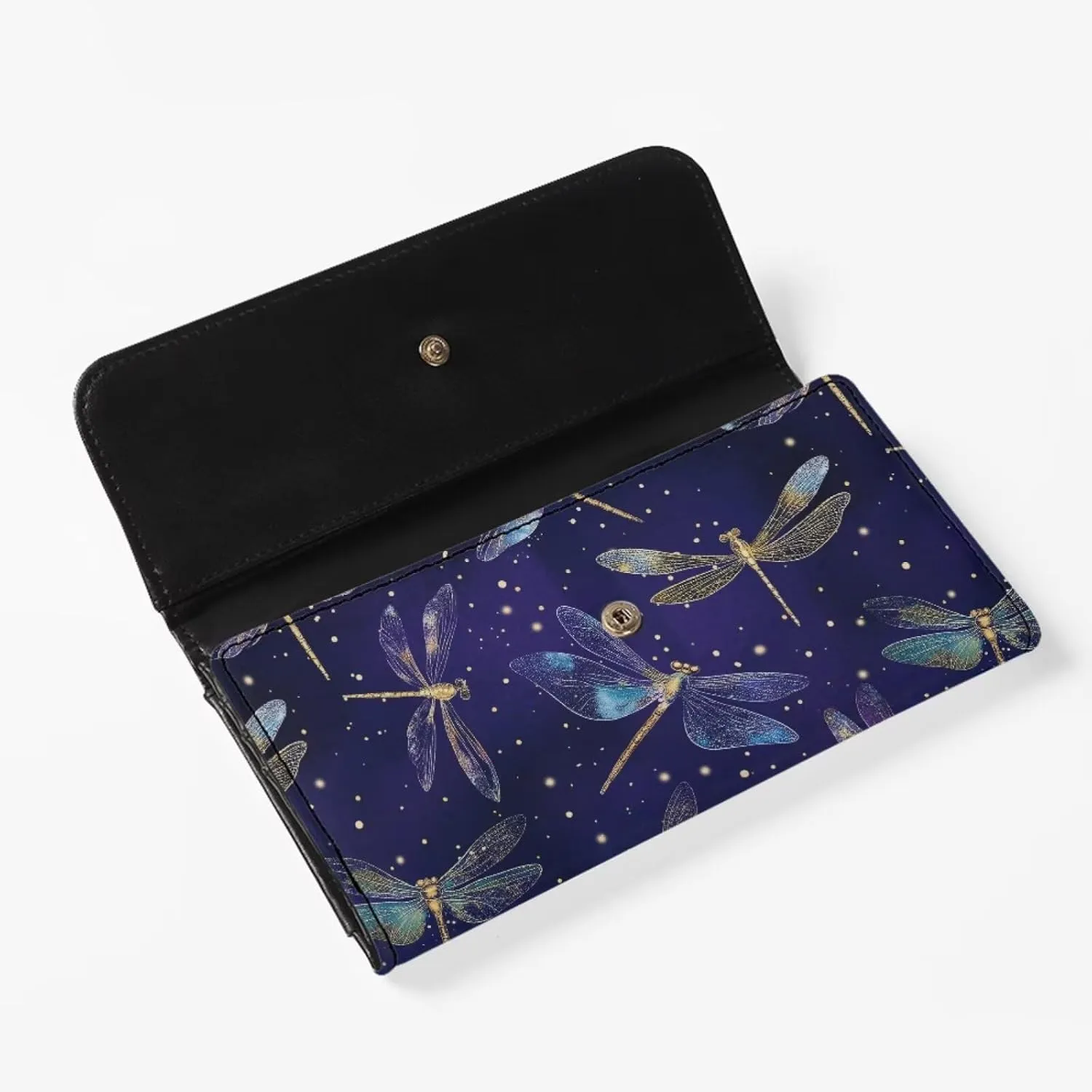 Howilath Aesthetic Dragonfly Pattern Ladies Slim Wallets PU Leather Women Wallet Purse Triple Compartment Clutch Card Holder Organizer