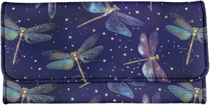 Howilath Aesthetic Dragonfly Pattern Ladies Slim Wallets PU Leather Women Wallet Purse Triple Compartment Clutch Card Holder Organizer