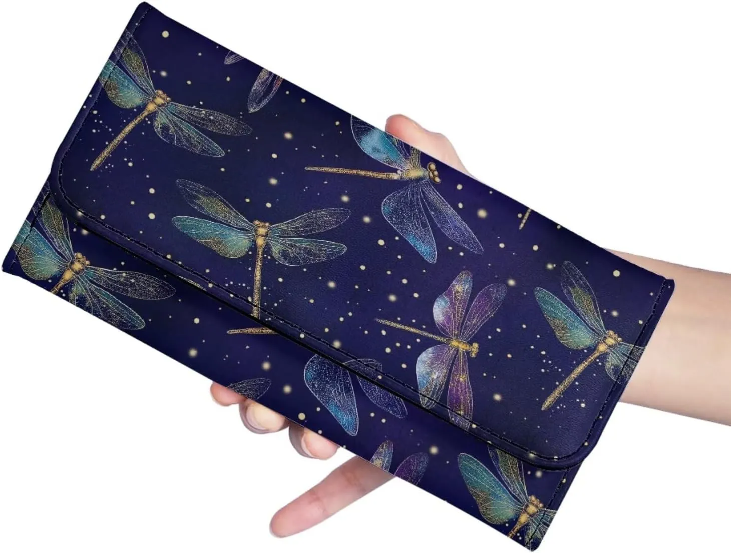 Howilath Aesthetic Dragonfly Pattern Ladies Slim Wallets PU Leather Women Wallet Purse Triple Compartment Clutch Card Holder Organizer