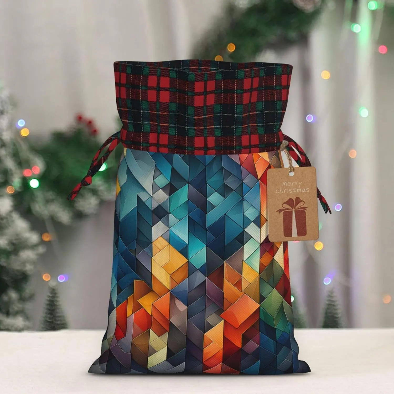 HQaxsfQxnr Christmas Gift Bag Drawstring Gift Bag for Christmasc Complex geometric designs Gift Bag for Christmasc Linen Wrapping Bag Christmas Drawstring Bag for Party Wrapping