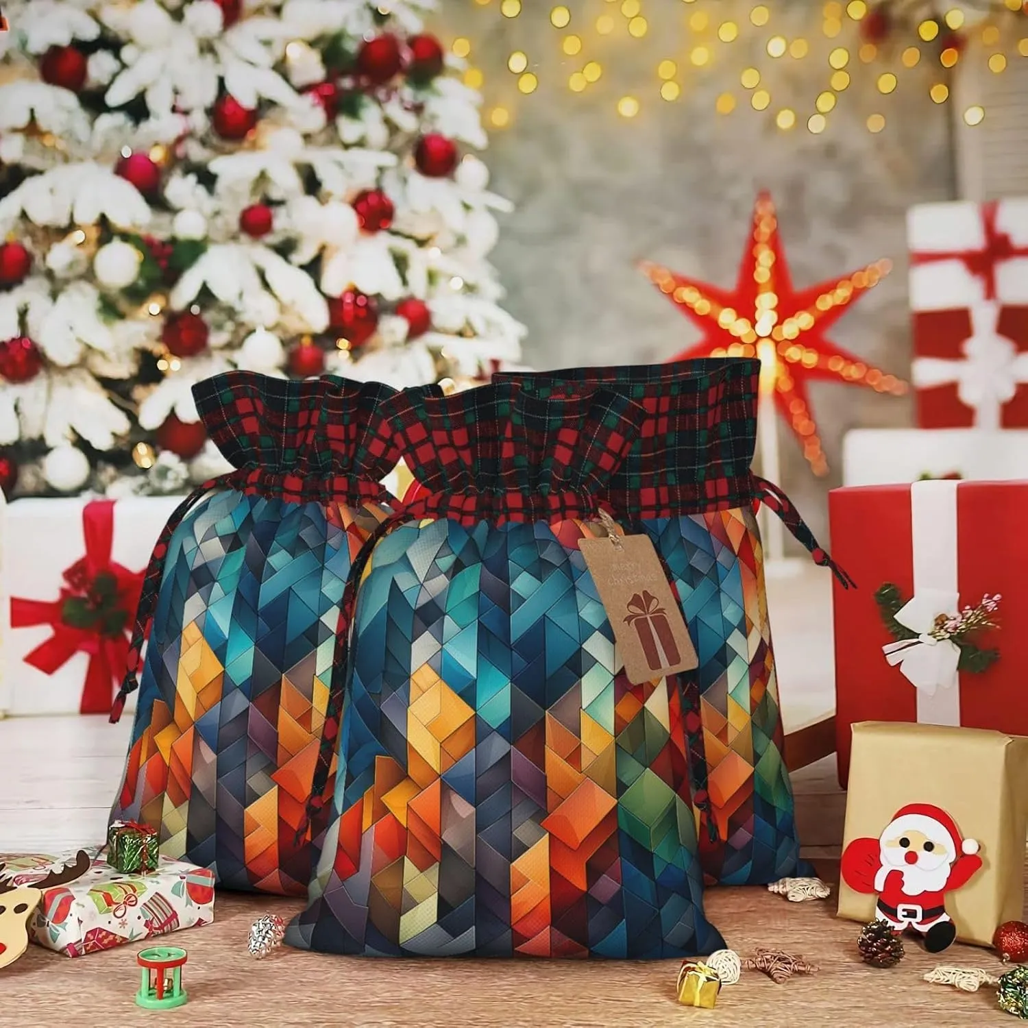 HQaxsfQxnr Christmas Gift Bag Drawstring Gift Bag for Christmasc Complex geometric designs Gift Bag for Christmasc Linen Wrapping Bag Christmas Drawstring Bag for Party Wrapping
