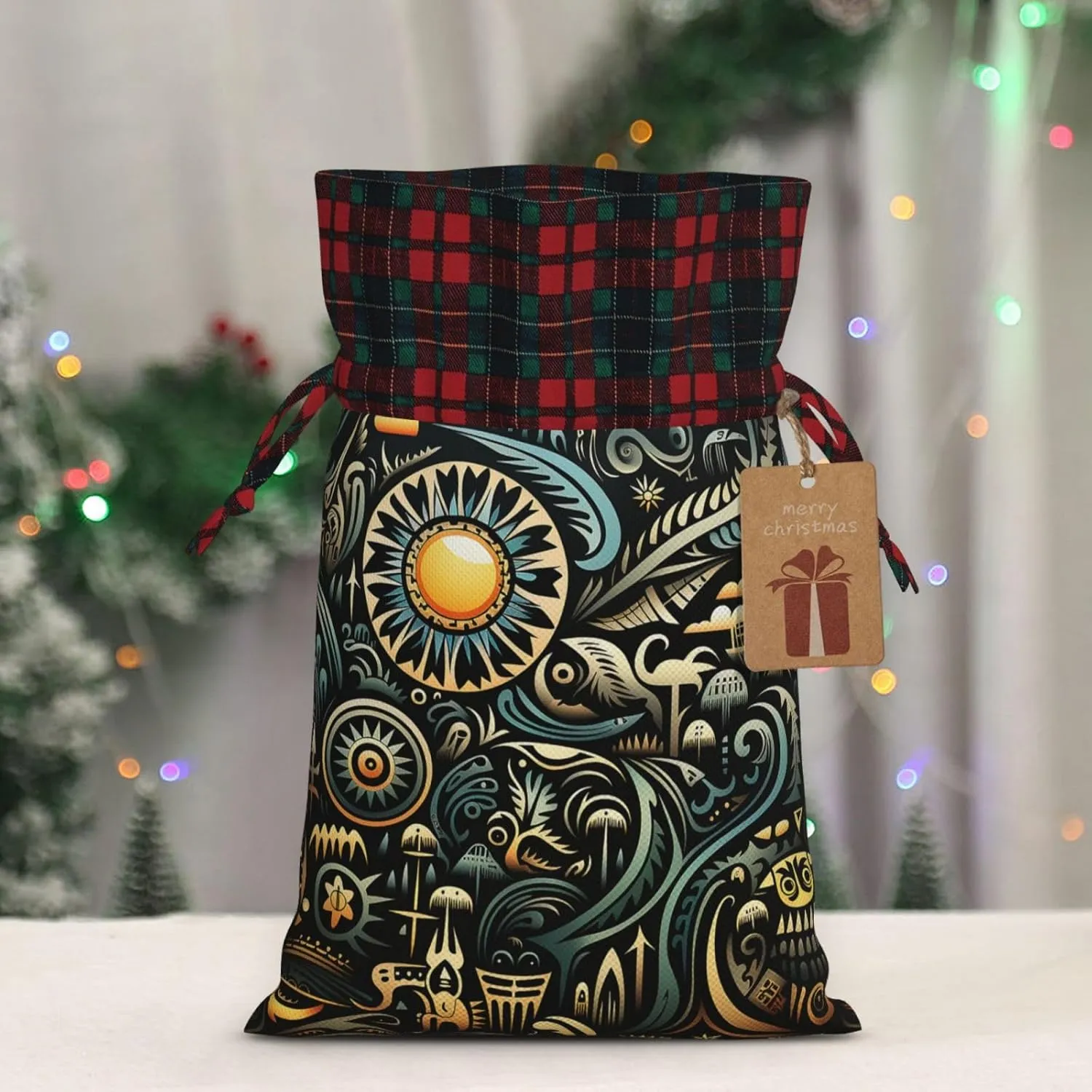 HQaxsfQxnr Christmas Gift Bag Drawstring Gift Bag for Christmasc Complex Graphics Gift Bag for Christmasc Linen Wrapping Bag Christmas Drawstring Bag for Party Wrapping