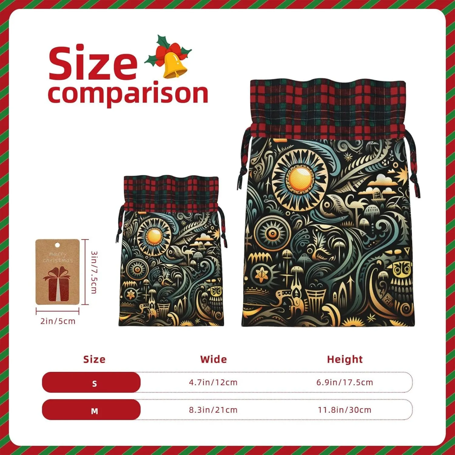 HQaxsfQxnr Christmas Gift Bag Drawstring Gift Bag for Christmasc Complex Graphics Gift Bag for Christmasc Linen Wrapping Bag Christmas Drawstring Bag for Party Wrapping